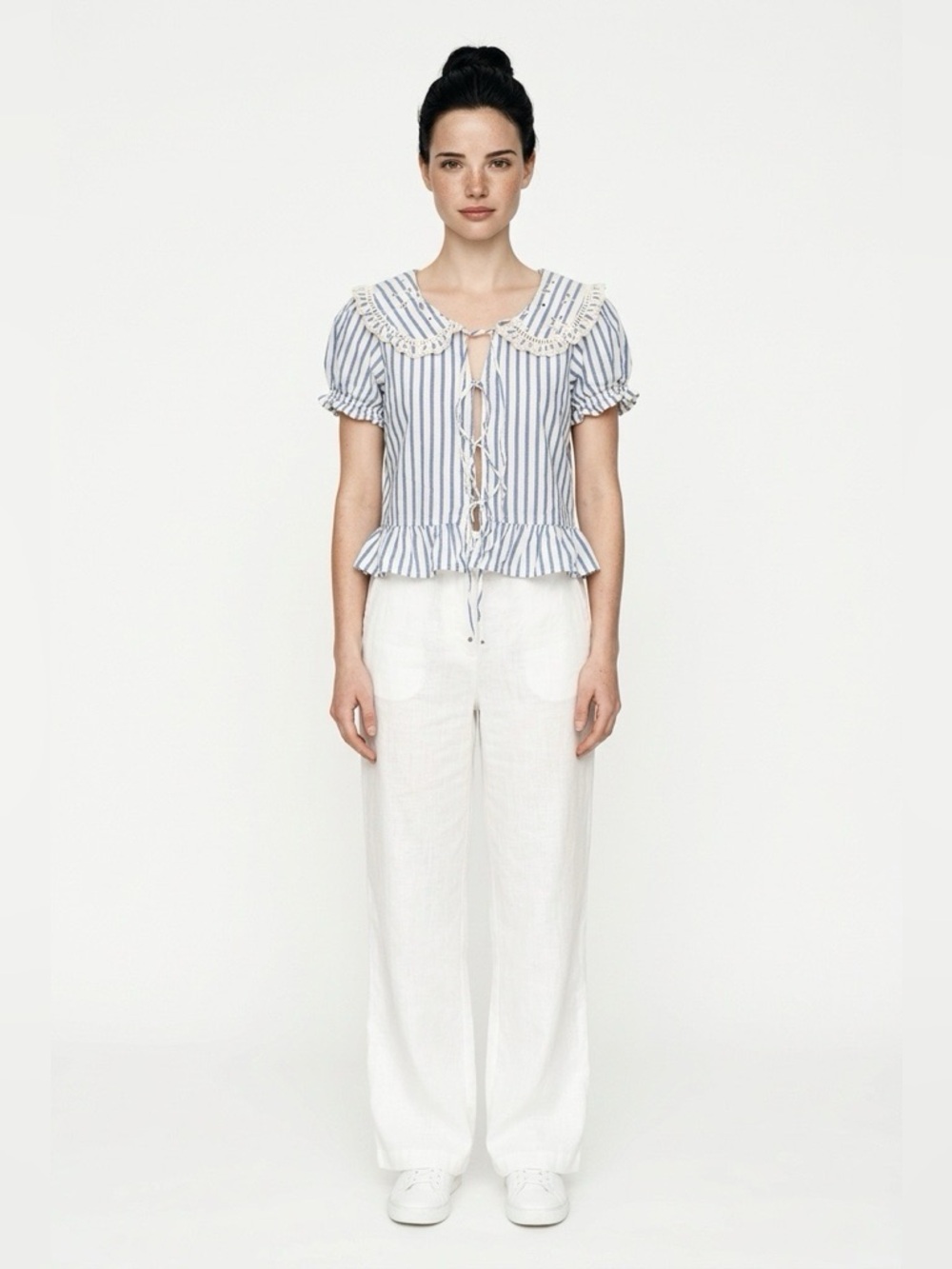 American Eagle Outfitters White and Blue Striped Shirt